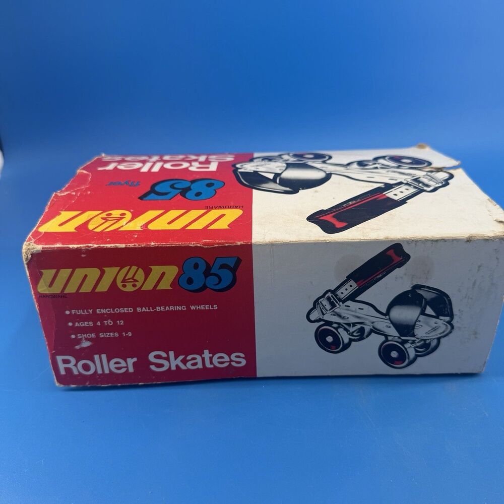 Vintage 60's UNION 85 Metal Adjustable Roller Skates Leather Straps Key Kids 1-9 - Picture 9 of 9